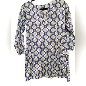 Block Printed Long Sleeve Navy Tunic /Beach Dress